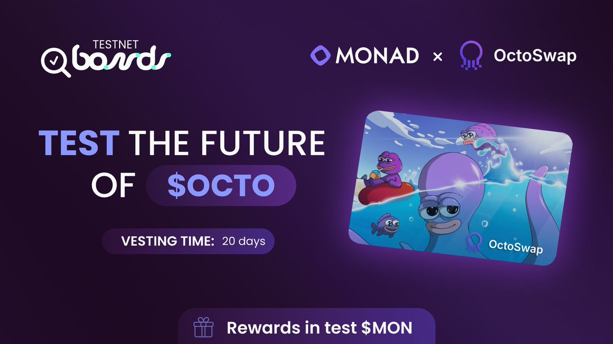 ApeBond (@apebond) on Twitter photo π§ͺ Simple, secure, efficient and fun. Experience <a href="/OctoSwapDex/">OctoSwap π</a> with Monad Testnet Bonds!
π OctoSwap, your native liquidity hub on Monad. Buying this Bond lets you snag $OCTO at a discount.
Try out π apebond.click/OCTO π§ͺ Simple, secure, efficient and fun. Experience <a href="/OctoSwapDex/">OctoSwap π</a> with Monad Testnet Bonds!
π OctoSwap, your native liquidity hub on Monad. Buying this Bond lets you snag $OCTO at a discount.
Try out π apebond.click/OCTO