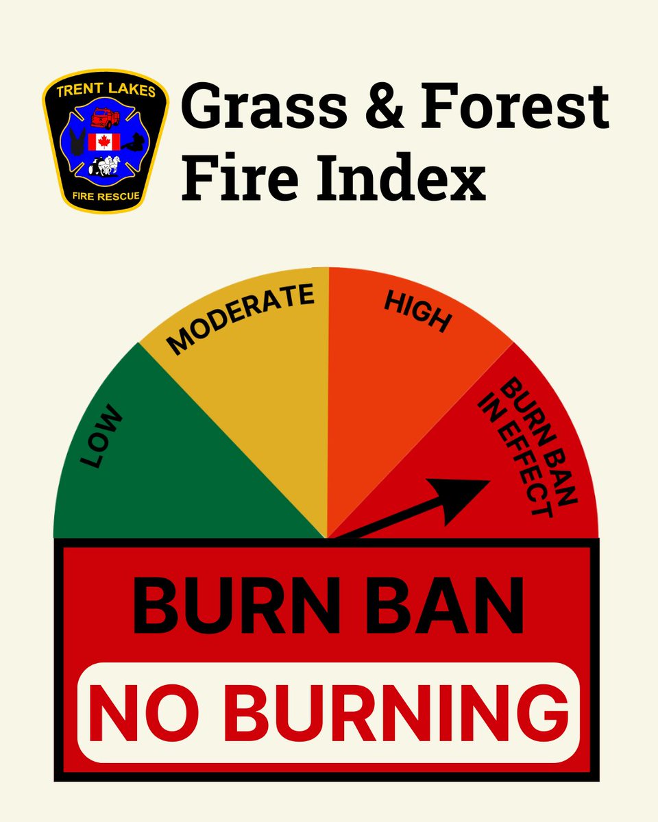 ⚠️ Burn Ban in Effect as of August 5, 2025.

Due to current conditions, the Municipality of Trent Lakes has issued a ban on all open-air burning effective August 5, 2025. This ban suspends all approved Open-Air Burning Permits.

Read full notice: trentlakes.ca/news/posts/bur…