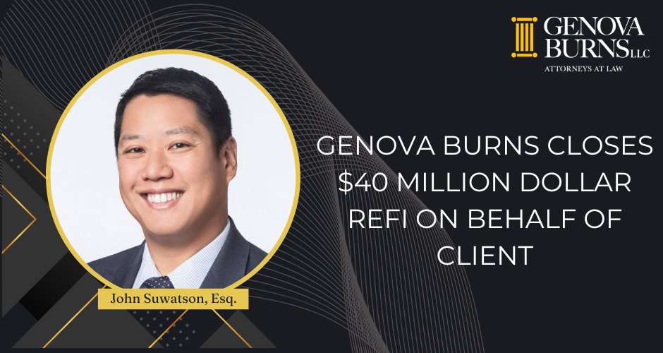 Deal closed! Led by Partner #JohnSuwatsonEsq., #GenovaBurns successfully represented Paramus Design Center in the closing of a $40 million refinancing transaction #TeamGB #LegalExcellence #CommercialRealEstateLaw #CRELaw genovaburns.com/news/firm-news…