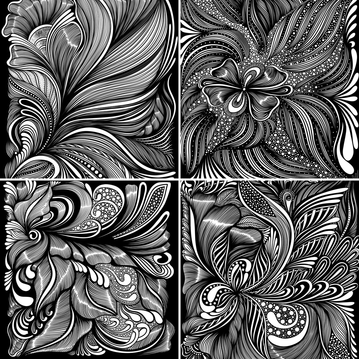 GM fam!

Lately, I’ve been pouring so much of myself into these four artworks - they each carry a part of my inner stillness, rhythm, and intuition.

Each piece is a reflection of my deep connection to ink, intuition, and rhythm. From the delicate dance of florals to the hypnotic