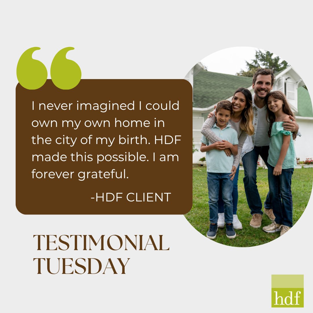 Happy #TestimonialTuesday! Through the help of our first-time homebuyer programs, this client was able to accomplish a lifelong dream! Learn more about our first-time homebuyer programs here: hdfconnects.org/first-time-hom… 

#first-timehomebuyer #affordablehousing #connecticut