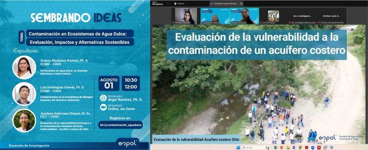 #PonenciaCIPAT | La Ing. Joselyne Solórzano, Ph.D. (c),  profesora de la FICT e investigadora del centro, participa en el taller Sembrando Ideas de ESPOL, abordando el tema: "Evaluación de la vulnerabilidad a la contaminación de un acuífero costero"