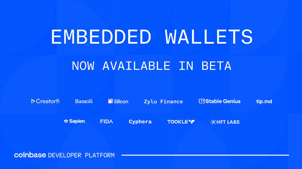 yuga.eth 🛡 (@yugacohler) on Twitter photo Product Launch Announcement: <a href="/CoinbaseDev/">Coinbase Developer Platform🛡️</a> Embedded Wallets
Provision invisible, self-custodial wallets for your users with one command.
Key Features:
- 4.1% rewards on USDC
- Easy Onramping
- World-Class Security powering Coinbase DEX
Details in 🧵 Product Launch Announcement: <a href="/CoinbaseDev/">Coinbase Developer Platform🛡️</a> Embedded Wallets
Provision invisible, self-custodial wallets for your users with one command.
Key Features:
- 4.1% rewards on USDC
- Easy Onramping
- World-Class Security powering Coinbase DEX
Details in 🧵
