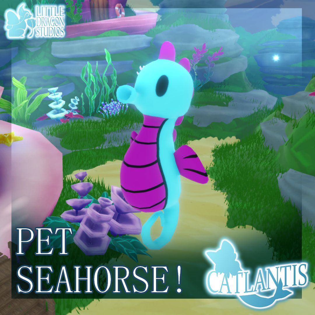 Pet seahorses are coming to Catlantis! The Pets Update is coming August 9th!

Play the Game: roblox.com/games/15175762…
Join our Discord: discord.gg/bbWEtmKqAF 

#catlantis #roblox #pets #update #seahorse