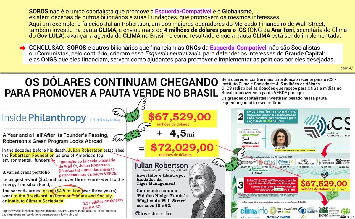Soros Lula PT: Socialistas!😠- Será?
Vejo mts Bolsonaristas cometerem esse erro de análise, pois foram alimentados narrativa tosca e simplística.
Montei 4 cards👇 q espero ajude a enxergar q o Globalismo do Soros &amp; suas ONGs, na vdd defendem os interesses do💵🇺🇸 Gd Capital: