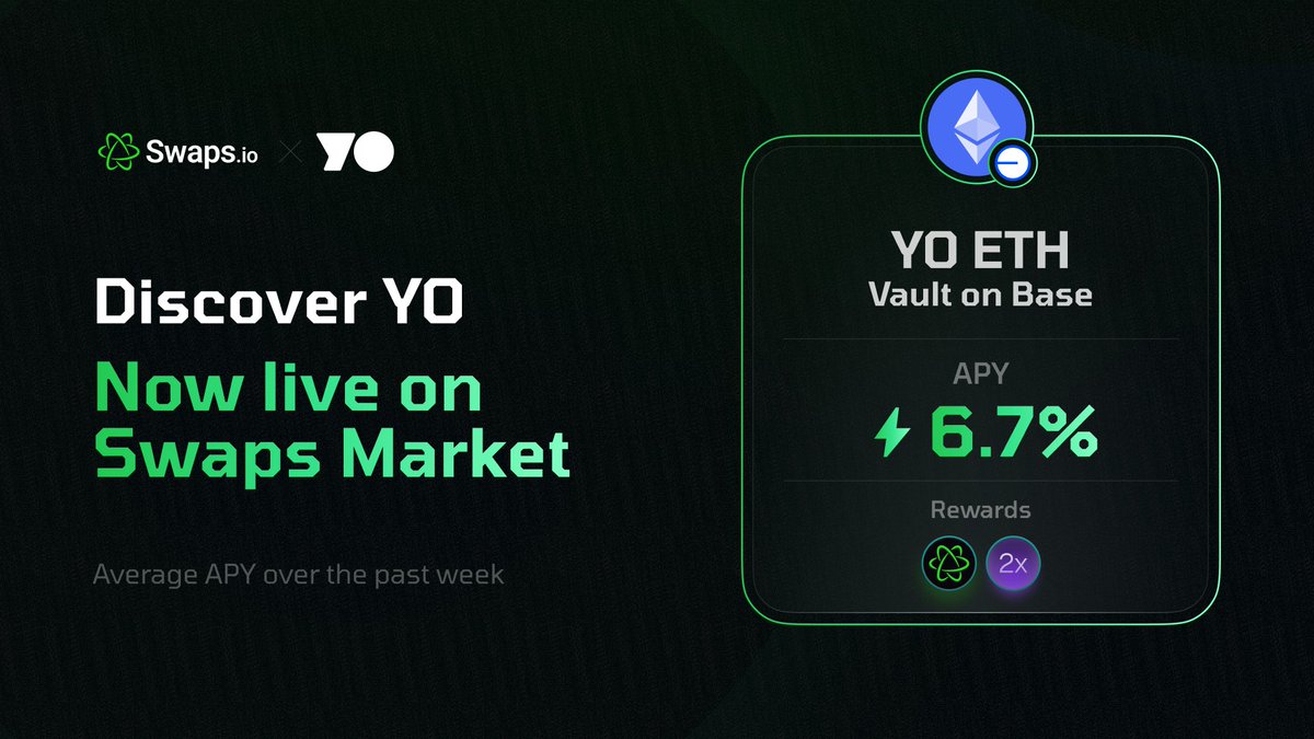 swaps_io's tweet photo. A new vault opportunity from @yield just landed on Swaps Market! 🎉

Now you can deposit WETH from any asset or chain in a single swap and earn additional rewards from both projects.

Discover YO and other profit options powered by intents:
https://t.co/Phy88uXDG3 https://t.co/VfyuGHCyoZ