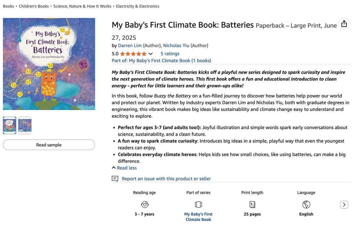 Nicholas Yiu (@nicholasyiu) on Twitter photo “My Baby’s First Climate Book: Batteries” is out now!
co-authored with Darren Lim, perfect for sparking tiny STEM brains. Got kiddos? Grab a copy and start them young 📚⚡👶 “My Baby’s First Climate Book: Batteries” is out now!
co-authored with Darren Lim, perfect for sparking tiny STEM brains. Got kiddos? Grab a copy and start them young 📚⚡👶