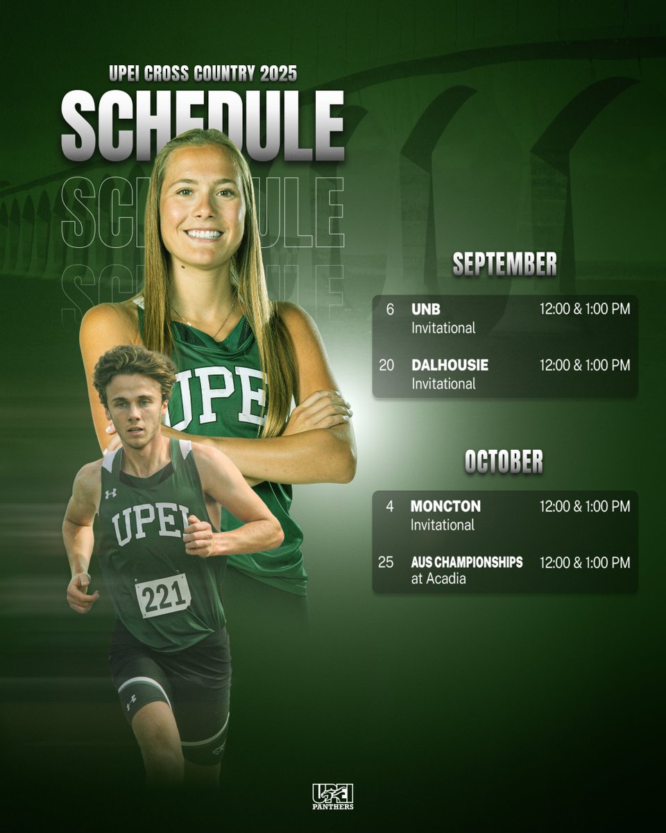🏃‍♀️🏃‍♂️💨 The 2025 Cross Country Season is racing toward us FAST!

The UPEI Panthers are laced up and ready to tear up the trails this fall. With grit, speed, and serious determination, our squad is set to chase greatness across the AUS circuit!

#GoPanthersGo | #CrossCountry