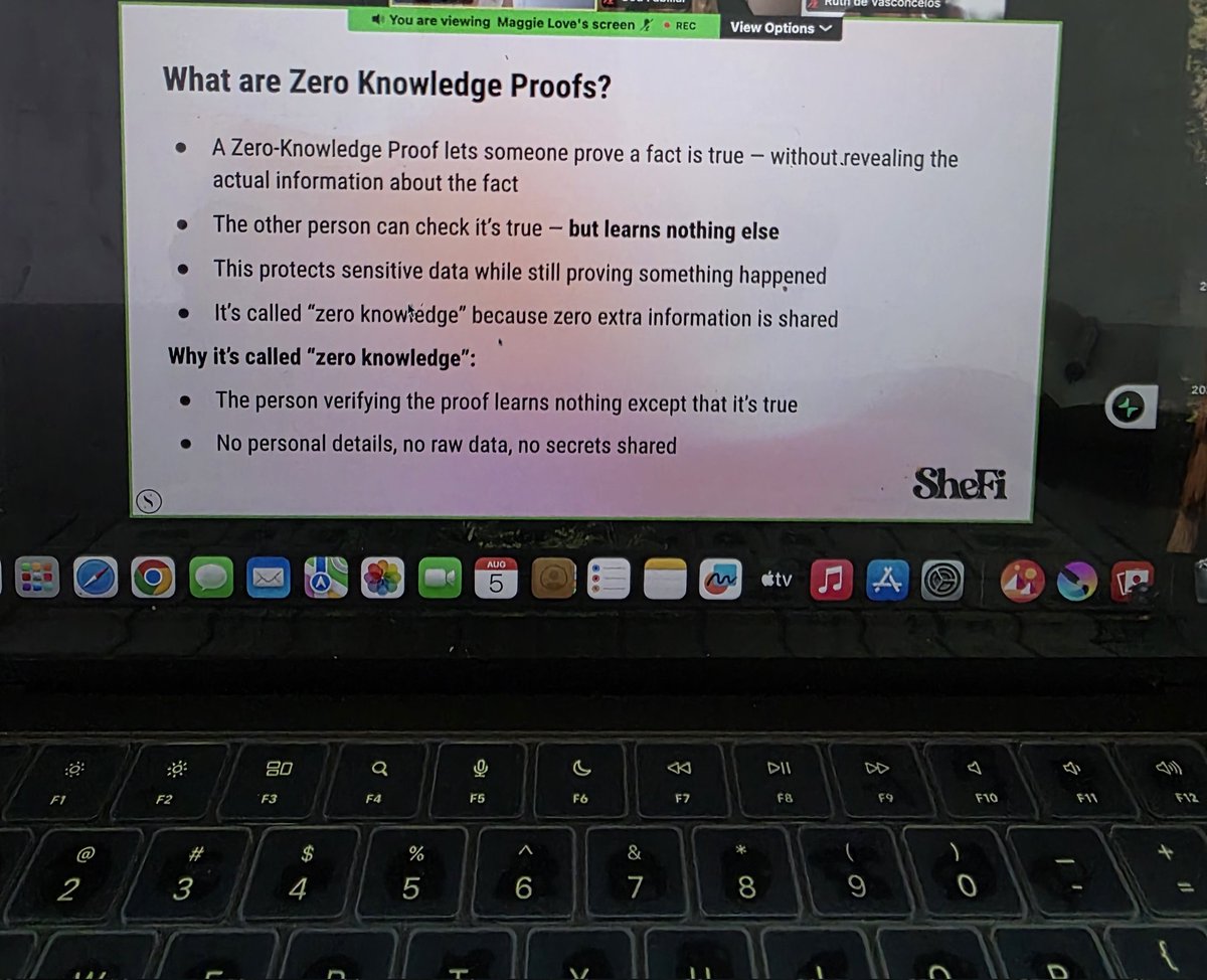 MIDE π¦ (@mide_onchain) on Twitter photo Todayβs SheFi class got me thinking
Zero-knowledge proofs arenβt just theory, theyβre the future.
<a href="/shefiorg/">shefi.eth (π«,π«)</a> broke it down so well,
You can prove something is true without sharing your secrets.
Thatβs privacy plus trust.
And guess whoβs already building with this tech? Todayβs SheFi class got me thinking
Zero-knowledge proofs arenβt just theory, theyβre the future.
<a href="/shefiorg/">shefi.eth (π«,π«)</a> broke it down so well,
You can prove something is true without sharing your secrets.
Thatβs privacy plus trust.
And guess whoβs already building with this tech?
