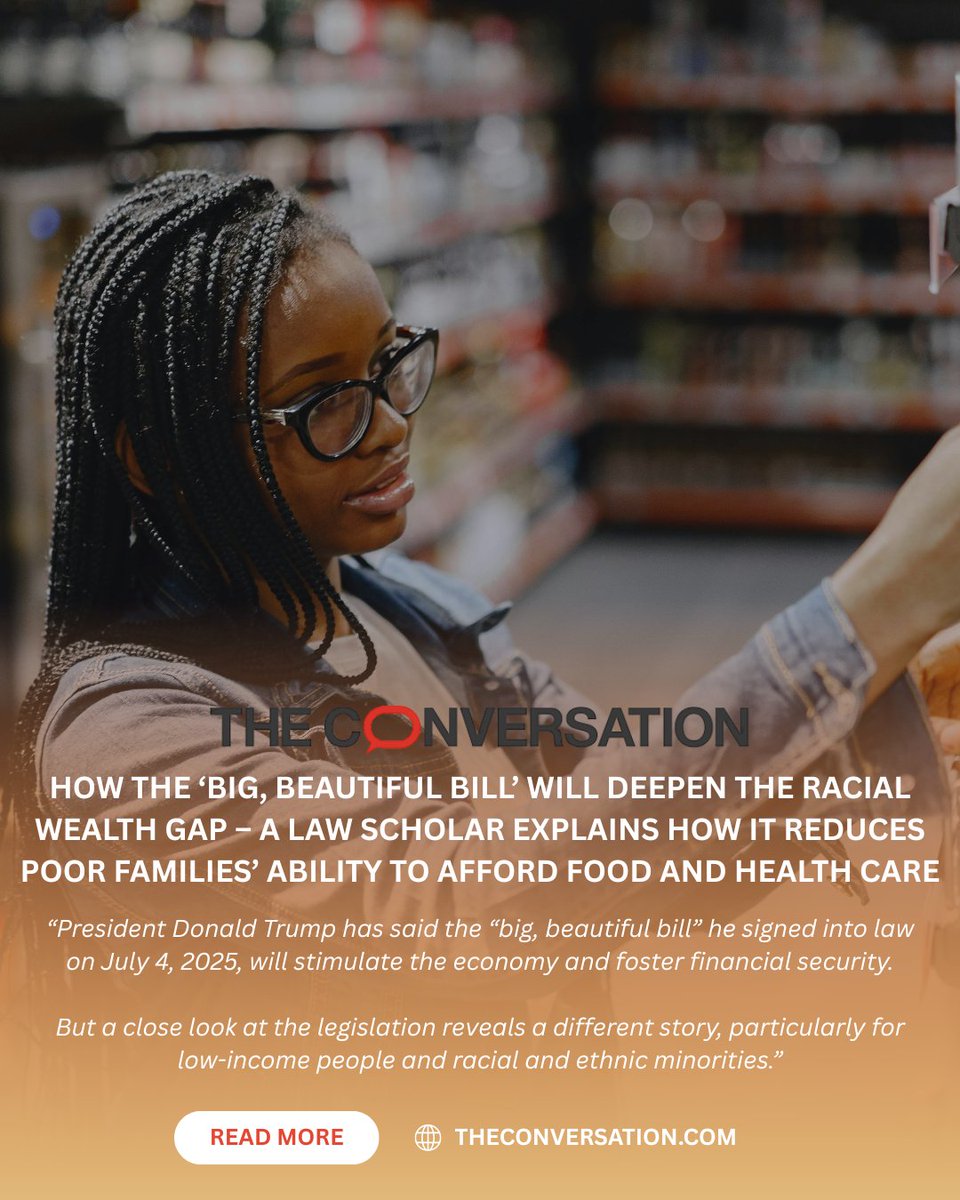 Joint Center (@jointcenter) on Twitter photo In <a href="/ConversationUS/">The Conversation U.S.</a>, Law Scholar <a href="/TheBeverlyMoran/">Beverly Moran</a>, who's also a Joint Center Tax Policy Advisory Committee member, explains how the "#OneBigBeautifulBill" will deepen the racial wealth gap. Read it here:
theconversation.com/how-the-big-be… In <a href="/ConversationUS/">The Conversation U.S.</a>, Law Scholar <a href="/TheBeverlyMoran/">Beverly Moran</a>, who's also a Joint Center Tax Policy Advisory Committee member, explains how the "#OneBigBeautifulBill" will deepen the racial wealth gap. Read it here:
theconversation.com/how-the-big-be…
