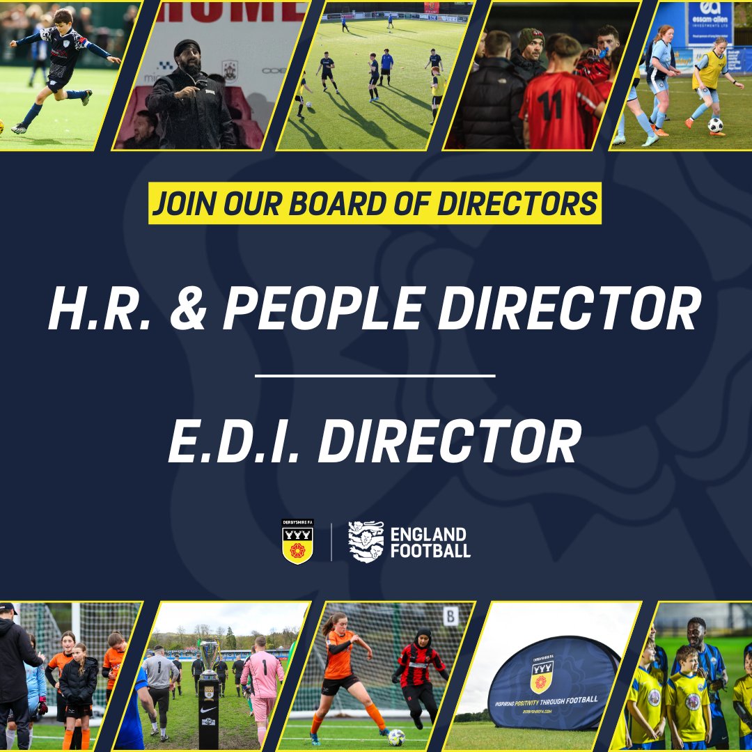 Passionate about people or inclusion? 👐

We're looking for two new voluntary Board Directors:
🔹 HR &amp; People
🔹 Equality, Diversity &amp; Inclusion

Help shape the future of football in Derbyshire.

⚽ Apply here: bit.ly/3J2Bpd9