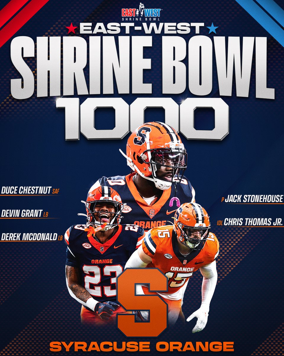 East-West Shrine Bowl (@shrinebowl) on Twitter photo 🍊🎯
💫 <a href="/BallgameDuce/">Darian “Duce” Chestnut</a>
💫 <a href="/DevinGrant2022/">Devin Grant</a>
💫 <a href="/derekmcd21/">Derek McDonald</a>
💫 <a href="/_JackStonehouse/">Jack Stonehouse</a>
💫 <a href="/christhomas_850/">Christopher “T-town” Thomas</a>
#ShrineBowl1000 | <a href="/CuseFootball/">Syracuse Football</a>
Full list: shrinebowl.com/shrine-bowl-10… 🍊🎯
💫 <a href="/BallgameDuce/">Darian “Duce” Chestnut</a>
💫 <a href="/DevinGrant2022/">Devin Grant</a>
💫 <a href="/derekmcd21/">Derek McDonald</a>
💫 <a href="/_JackStonehouse/">Jack Stonehouse</a>
💫 <a href="/christhomas_850/">Christopher “T-town” Thomas</a>
#ShrineBowl1000 | <a href="/CuseFootball/">Syracuse Football</a>
Full list: shrinebowl.com/shrine-bowl-10…