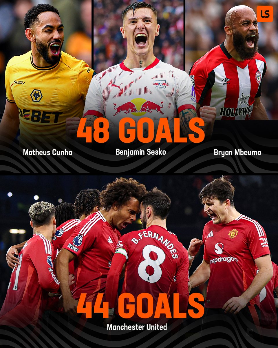 Manchester United's potential front three for the 25/26 season scored more goals than their entire squad last season 🤯😳
