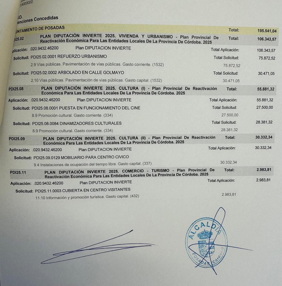 ✍️Firma del Convenio “Plan Invierte”
💶195.541,04 €
🏛️Diputación de Córdoba
🏫Ayuntamiento de Posadas