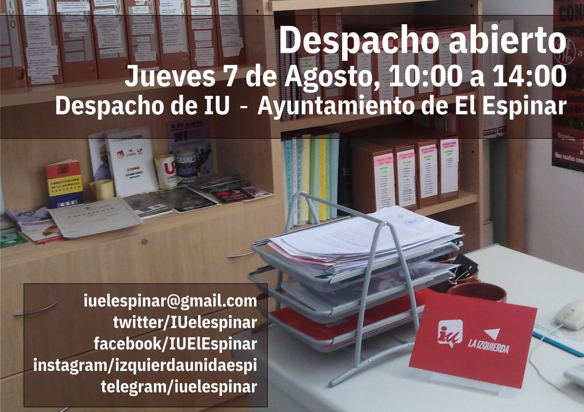 Este jueves abrimos de nuevo nuestro despacho para consultas, quejas o sugerencias. ¡Nos vemos allí!