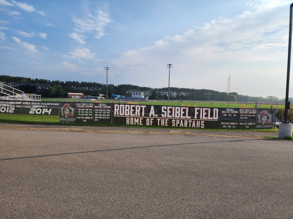 SHS_SpartansWI's tweet photo. Windscreens are up it can only mean 1 thing! The 17-time Conference Champs, the 3 time state Runner-Up up, and the 3 time state champs are back!!! Football practice starts today. Morning lift with afternoon on the field work.
Let's Go!! 
#Somersetspartanpride https://t.co/nczAKbk2Qg