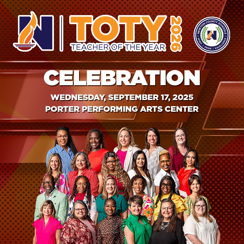 Who will be Newton County Schools' next Teacher of the Year? 🎉🍎

Congratulations to our 2025–2026 School-Level Teachers of the Year! These incredible educators represent the very best of Newton County Schools and will now compete for the district title.

The winner will be