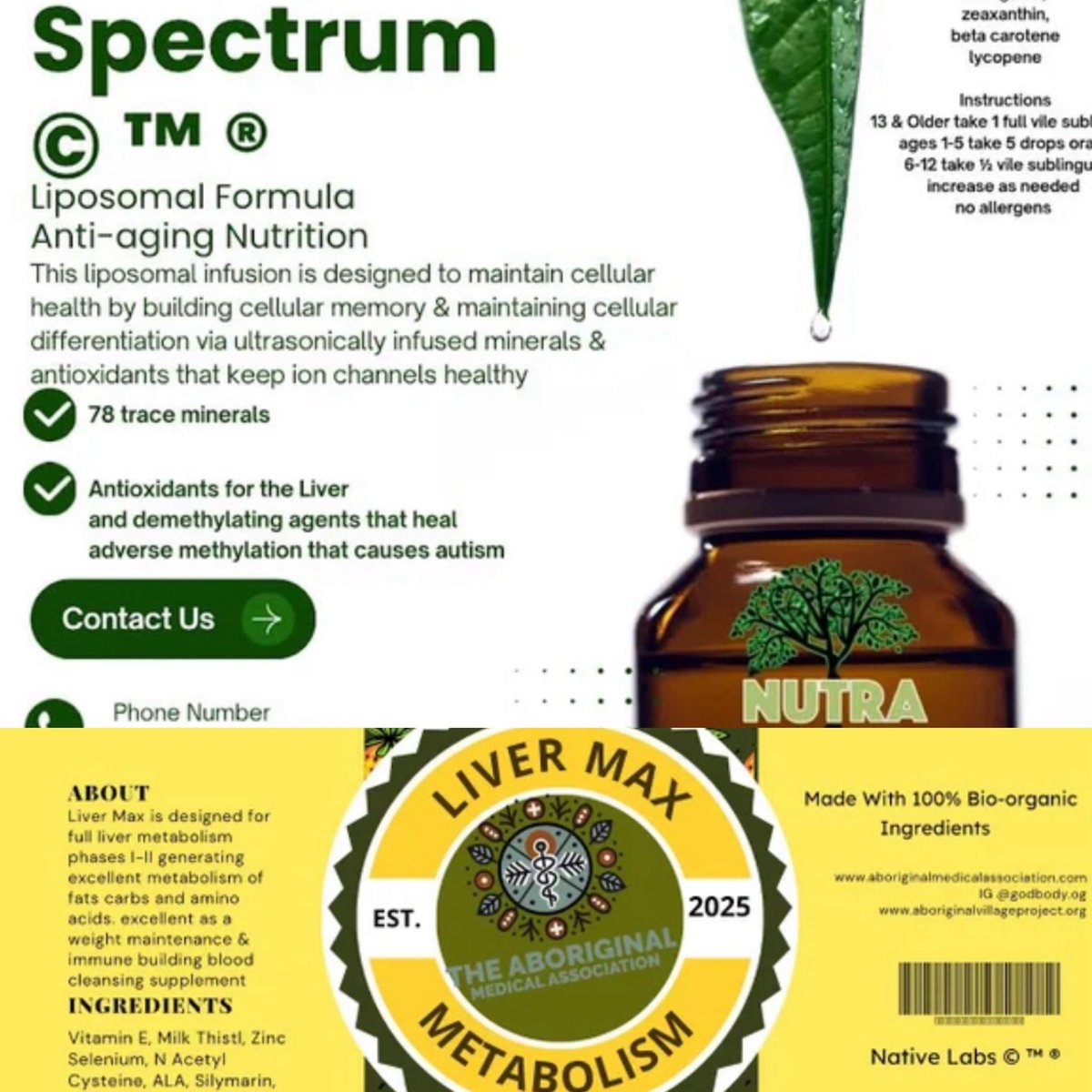 72 hour sale 50% off

Link in linktree bio 

aboriginalmedicalassociation.com/store/p219/Liv…

Native Labs is doing an exieeiment on metabolism 

This 2 month experiment is being used to examine the effectiveness of these products in use daily

Use 2 viles per day under the tongue

Fill out this form