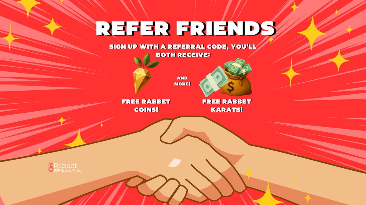 RabbetApp's tweet photo. Give free, get free. 🤝

Refer a friend to Rabbet and you BOTH get hooked up with free Rabbet Coins &amp; Karats.

Find your code in the app. Start sharing. Win together.

#Rabbet #ReferAFriend #P2P #FreeStuff #Sportpicks https://t.co/v6eLF3Bvba
