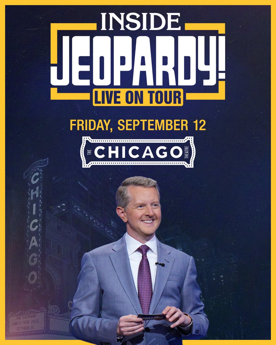 Get tickets NOW to see Inside Jeopardy! Live on Tour at The Chicago Theatre on Fri, Sept 12! 

🎟️: go.chicagotheatre.com/InsideJeopardy…