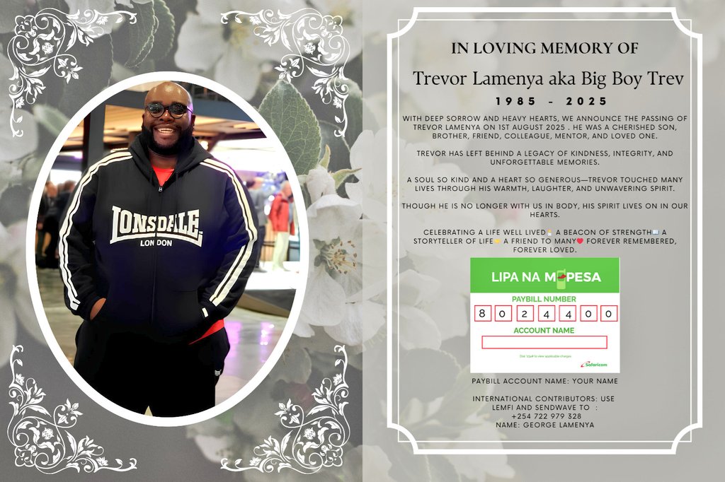 igiriwM@ 🇰🇪 (@mwirigi) on Twitter photo If you would like to support the family of <a href="/TreyStixxF1/">Trey Stixx</a> during this difficult time you can use the Pay bill 8024400 and your name as the Account Number. If you would like to support the family of <a href="/TreyStixxF1/">Trey Stixx</a> during this difficult time you can use the Pay bill 8024400 and your name as the Account Number.