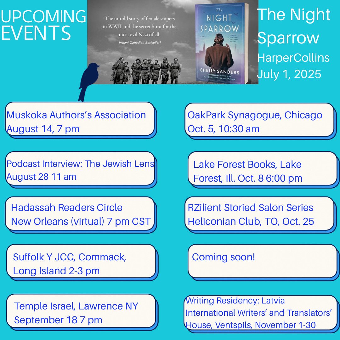 Shelly Sanders ✡️ (@shelly_sanders) on Twitter photo I’m elated to announce my upcoming #booktalks for #thenightsparrow I’m booking into 2026; please contact Yelena Nesbit, Yelena.nesbit@harpercollins.com US, Cindy Ma, Cindy.ma@harpercollins.com Canada. translation and film rights, Marilyn Biderman, marilyn@transatlanticagency.com I’m elated to announce my upcoming #booktalks for #thenightsparrow I’m booking into 2026; please contact Yelena Nesbit, Yelena.nesbit@harpercollins.com US, Cindy Ma, Cindy.ma@harpercollins.com Canada. translation and film rights, Marilyn Biderman, marilyn@transatlanticagency.com