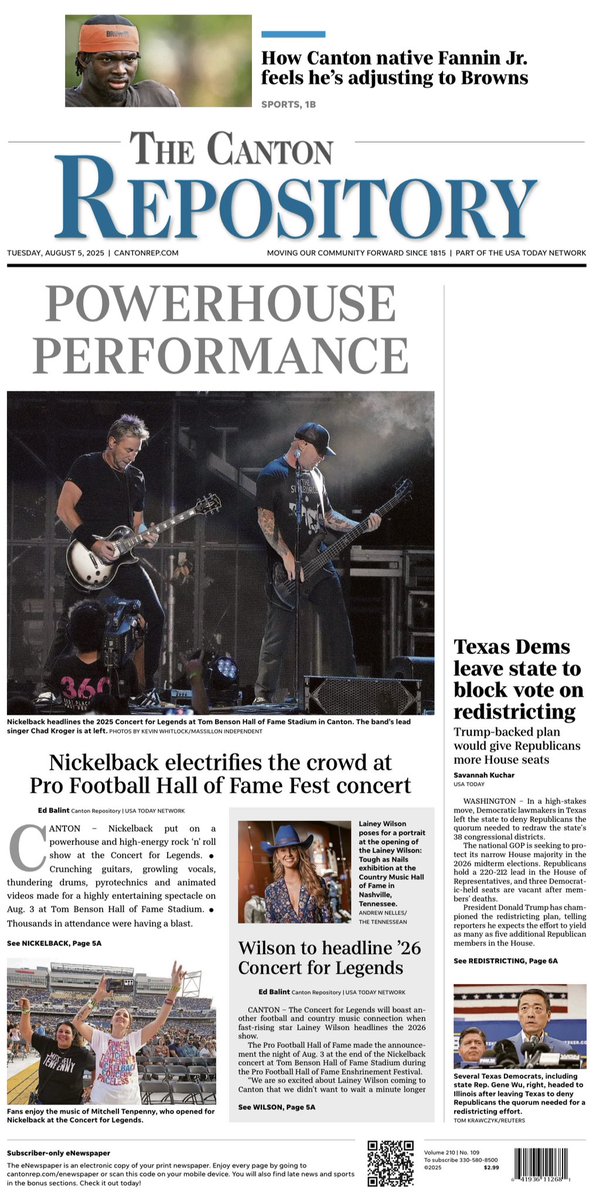 Ed Balint (@ebalintrep) on Twitter photo Another excellent Concert for Legends is in the books. <a href="/Nickelback/">Nickelback</a> was potent and high energy on Sunday. The crowd loved it. A fine concert memory for Canton, Ohio during the <a href="/ProFootballHOF/">Pro Football Hall of Fame</a> Enshrinement Festival. #nickelback #Nickelback #pfhof #pfhof25 #ProFootballHallOfFame Another excellent Concert for Legends is in the books. <a href="/Nickelback/">Nickelback</a> was potent and high energy on Sunday. The crowd loved it. A fine concert memory for Canton, Ohio during the <a href="/ProFootballHOF/">Pro Football Hall of Fame</a> Enshrinement Festival. #nickelback #Nickelback #pfhof #pfhof25 #ProFootballHallOfFame