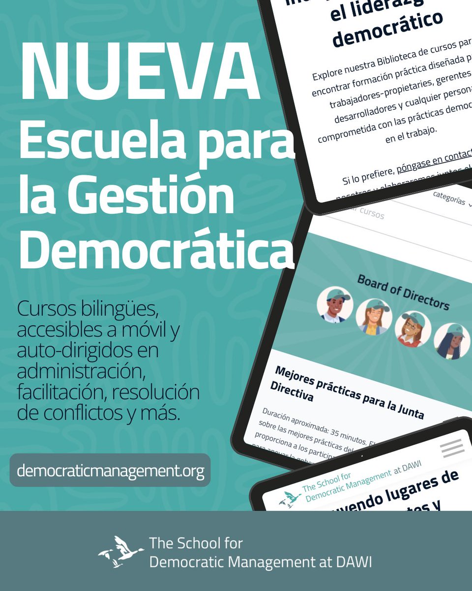The Democracy at Work Institute (@wearedawi) on Twitter photo 🚨 ¡Ya llegó! La Escuela de Gestión Democrática acaba de lanzar una poderosa nueva plataforma de aprendizaje. Encuentra cursos gratuitos sobre gobernanza, facilitación, resolución de conflictos y más. Aprende en democraticmanagement.org
#EscuelaDeGestionDemocratica #DAWI 🚨 ¡Ya llegó! La Escuela de Gestión Democrática acaba de lanzar una poderosa nueva plataforma de aprendizaje. Encuentra cursos gratuitos sobre gobernanza, facilitación, resolución de conflictos y más. Aprende en democraticmanagement.org
#EscuelaDeGestionDemocratica #DAWI