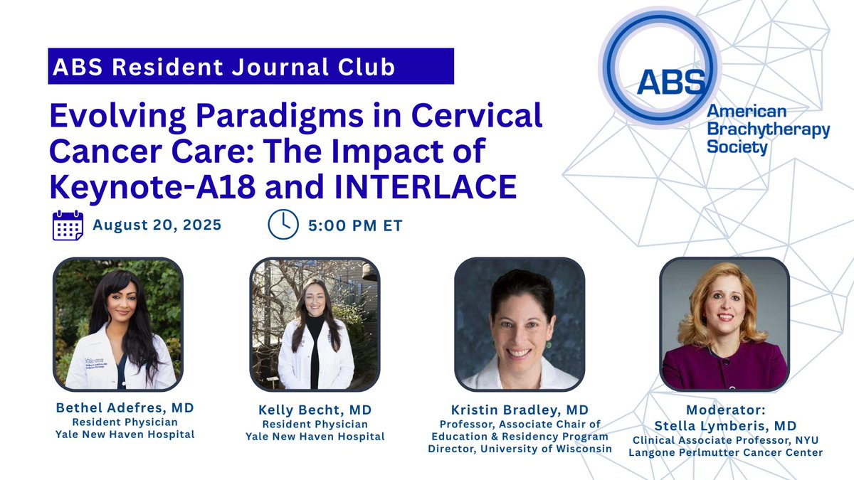 We’re excited to launch our inaugural Journal Club designed especially for #residents but applicable to all physicians &amp; health care providers with a deep dive into the evolving paradigms in #cervicalcancer care.  Join us 08/20. bit.ly/4agtqSq #Brachytherapy