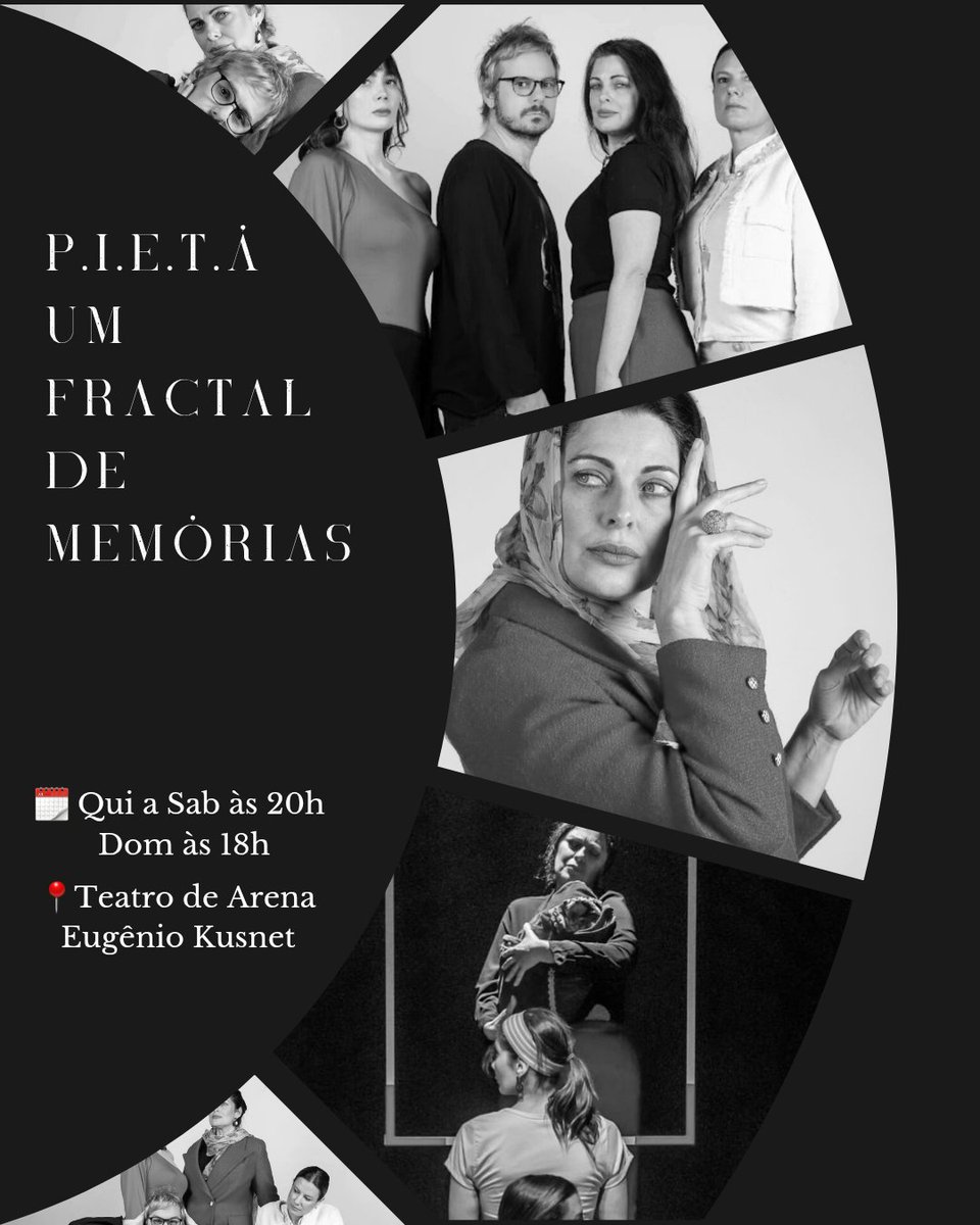 centralgitigre's tweet image. 🎭 A segunda semana de “Pietà – Um Fractal de Memórias” começa nesta quinta-feira (7). Não perde essa chance! Vamos?

Vá prestigiar Giselle Tigre e esse elenco incrível! ✨

📍 Teatro de Arena Eugênio Kusnet - SP
📅 Até 17/08
🕒 Qui a sáb 19h | Dom 18h
🎟️ Ingressos no Sympla