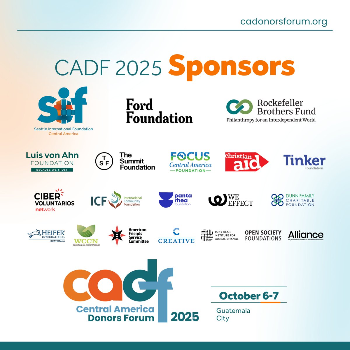 ¡Le damos la bienvenida a los nuevos aliados del CADF 2025! Gracias por confiar en nuestro foro como el principal espacio regional para conversar sobre Centroamérica y fomentar alianzas de gran impacto y largo plazo.  ¡Nos vemos en octubre en Ciudad de Guatemala!

We welcome our