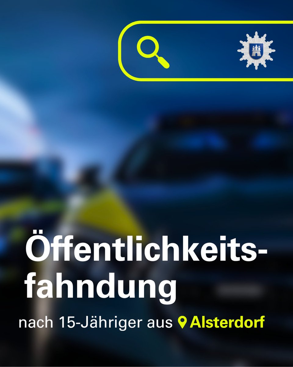 PolizeiHamburg's tweet photo. #Öffentlichkeitsfahndung mit Foto nach einem 15-jährigen Mädchen aus #Alsterdorf

Das Mädchen kehrte, nachdem es sich zunächst entgegen der Absprachen in Lübeck aufgehalten hatte, nicht in ihre Wohnunterkunft in der Feuerbergstraße zurück und ist seitdem unbekannten Aufenthalts. Die bisherigen Such- und Überprüfungsmaßnahmen führten nicht zum Auffinden der Jugendlichen, so dass eine Gefährdung für sie nunmehr nicht ausgeschlossen werden kann.

Foto & Beschreibung:
https://t.co/UYyL9tE3tm

Hinweise an: 📲040 - 4286 56789