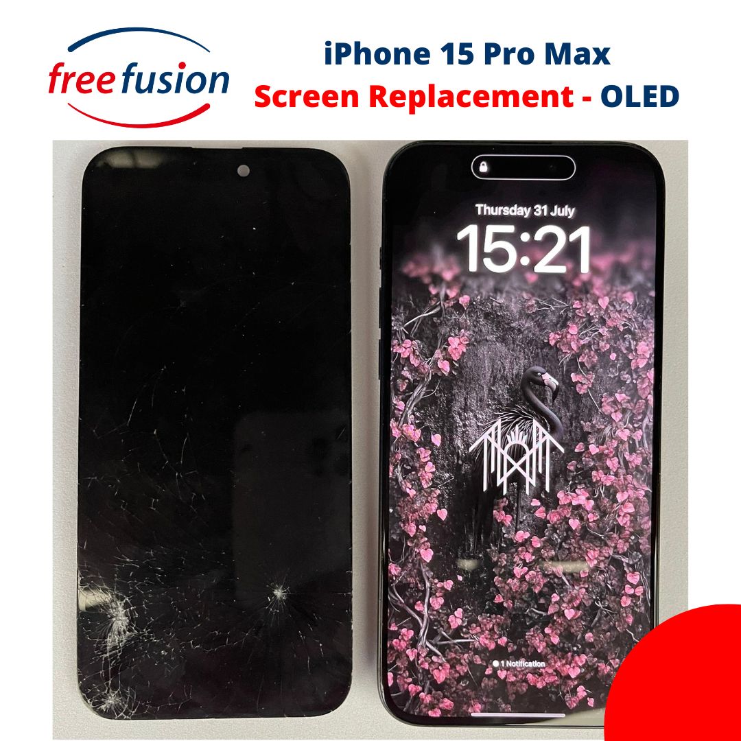 free_fusion's tweet image. 📱 iPhone 15 Pro Max screen replacement done with Soft OLED ✅
💷 Save £55 with our summer promo!
💎 Apple-level quality, fast service, full warranty.
#iPhone15ProMax #ScreenRepair #FreeFusion