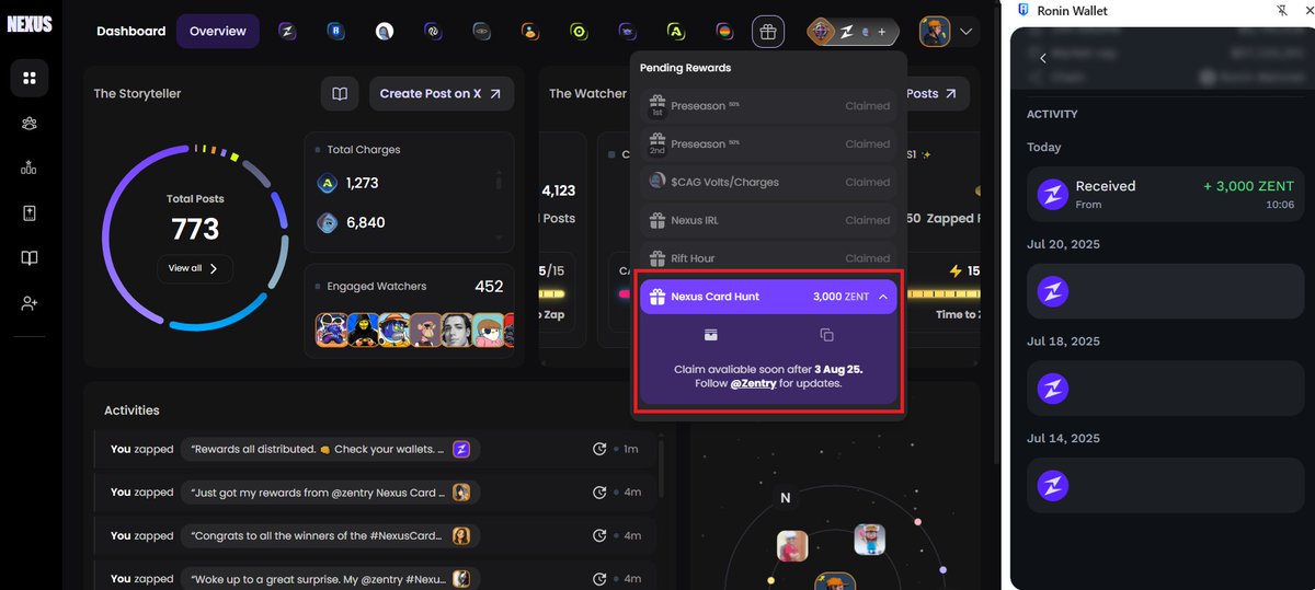 The rewards for #NexusCardHunt have arrived check your wallets! 🤑

Huge thanks to <a href="/zentry/">Zentry ⚡</a> for constantly bringing new events and energy to the community.

<a href="/AliciazAI/">Alicia</a> I’ll definitely join the next one. Let’s keep the story going.⚡
