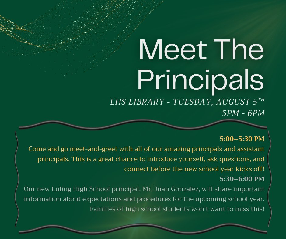 REMINDER! Today is the Meet the Principals event!