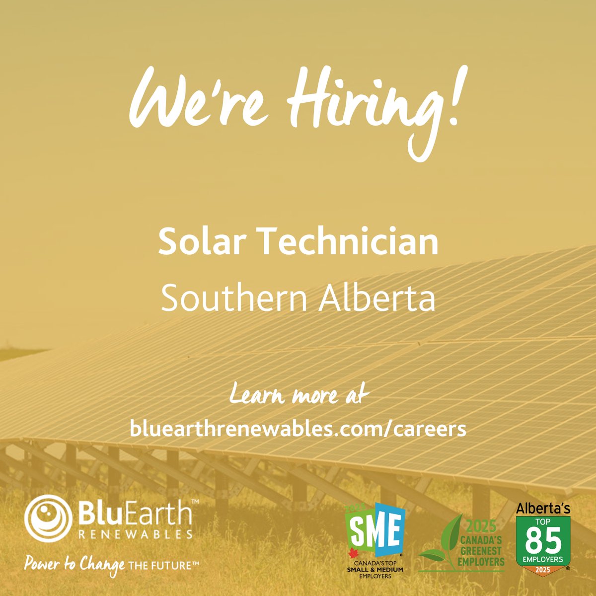 Join our team! We are looking for a Solar Technician to support the safe and efficient operations of our southern Alberta solar portfolio. Learn more at bluearthrenewables.com/careers/