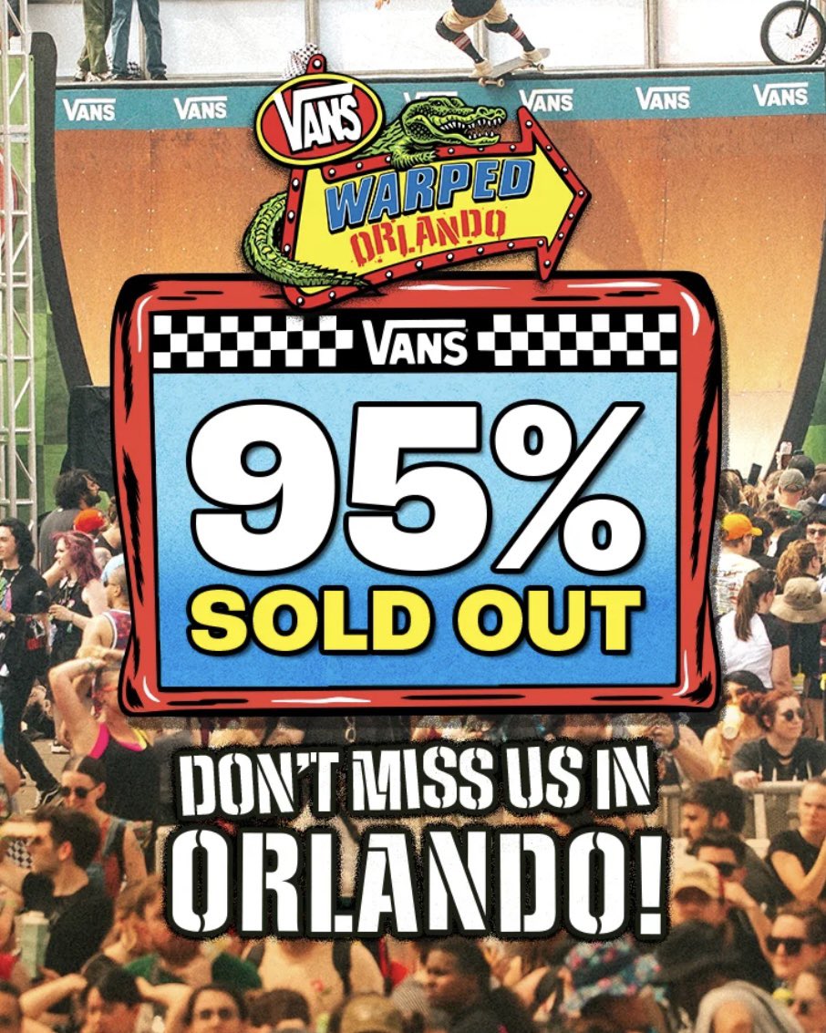 Camping World Stadium (@cwstadium) on Twitter photo Tickets are 95% sold out for <a href="/VansWarpedTour/">Vans Warped Tour</a> at Camping World Stadium! 🎸 Grab your passes now! Tickets are 95% sold out for <a href="/VansWarpedTour/">Vans Warped Tour</a> at Camping World Stadium! 🎸 Grab your passes now!