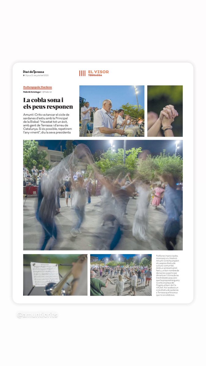 🗞️ El cicle d’estiu de sardanes al <a href="/DiarideTerrassa/">Diari de Terrassa</a>!

🤝 Gràcies de tot cor a Amunt i Crits per fer-lo possible
