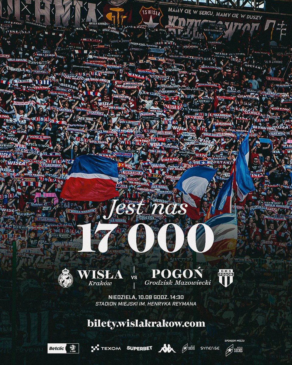 Peter Moore (@petermooreusa) on Twitter photo 17,000 tickets already sold for Sunday’s powerhouse match up. Let’s sell out the stadium <a href="/WislaKrakowSA/">Wisła Kraków</a> #1stvs2nd
bilety.wislakrakow.com 17,000 tickets already sold for Sunday’s powerhouse match up. Let’s sell out the stadium <a href="/WislaKrakowSA/">Wisła Kraków</a> #1stvs2nd
bilety.wislakrakow.com