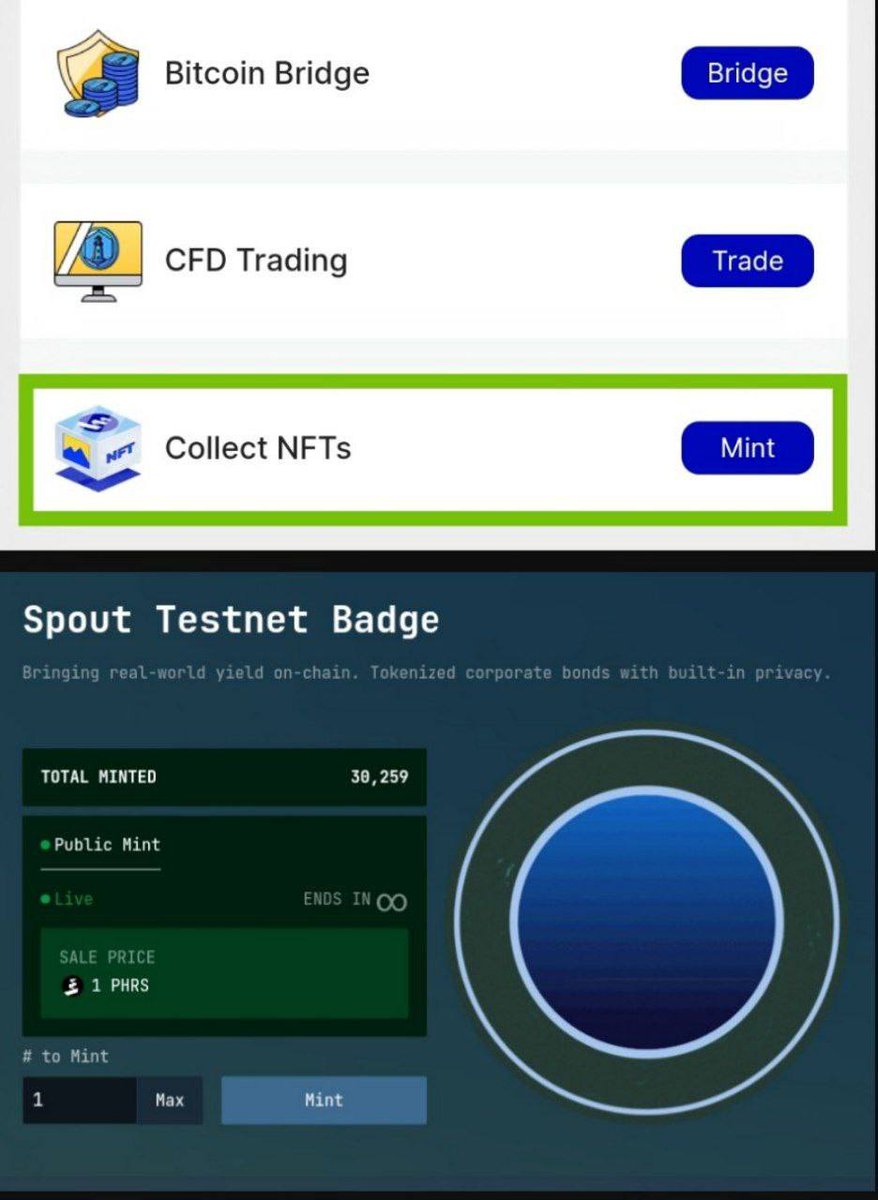 Pharos Network New badge Minting is Live ~ Spout Testnet Badge 🎉

👉Go-To Here: testnet.pharosnetwork.xyz/experience?inv…
🔹Click on Collect NFT
🔹Mint Spout Testnet Badge
⛽️Cost 1 PHRS Testnet

⏰Ends In 18 Days