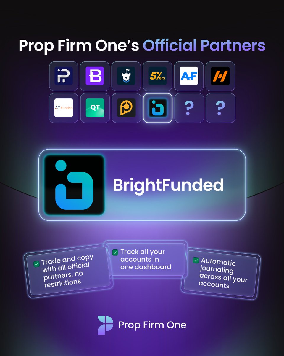 Prop Firm One (@propfirmone) on Twitter photo Introducing our 10th official partner: <a href="/BrightFunded/">BrightFunded</a> 💡
Founded in 2023, BrightFunded boast a verified review score of 4.5 and was the most popular crypto prop firm on Prop Firm Match in July.
Manage all your prop firm accounts in one powerful interface. Prop Firm One Beta Introducing our 10th official partner: <a href="/BrightFunded/">BrightFunded</a> 💡
Founded in 2023, BrightFunded boast a verified review score of 4.5 and was the most popular crypto prop firm on Prop Firm Match in July.
Manage all your prop firm accounts in one powerful interface. Prop Firm One Beta