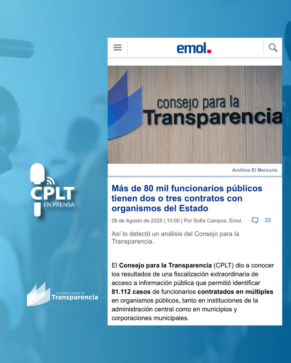 #CPLTenPrensa| Fiscalización del CPLT da cuenta de más de 80 mil casos de funcionarios con más de un registro en el Estado

Revisa más detalles 📲 emol.com/noticias/Nacio…
