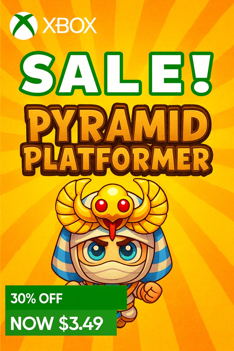 🎮✨ LIMITED TIME DEAL!
 Pyramid Platformer: The Gem Heist is now 30% off on the Xbox Store!
Face 40 trap-filled levels, unlock abilities, and collect rubies in this pixel-art adventure!
🔥 From $4.99 now only $3.49
📦 Available for Xbox Series X|S
Don’t miss it!

#XboxSeries