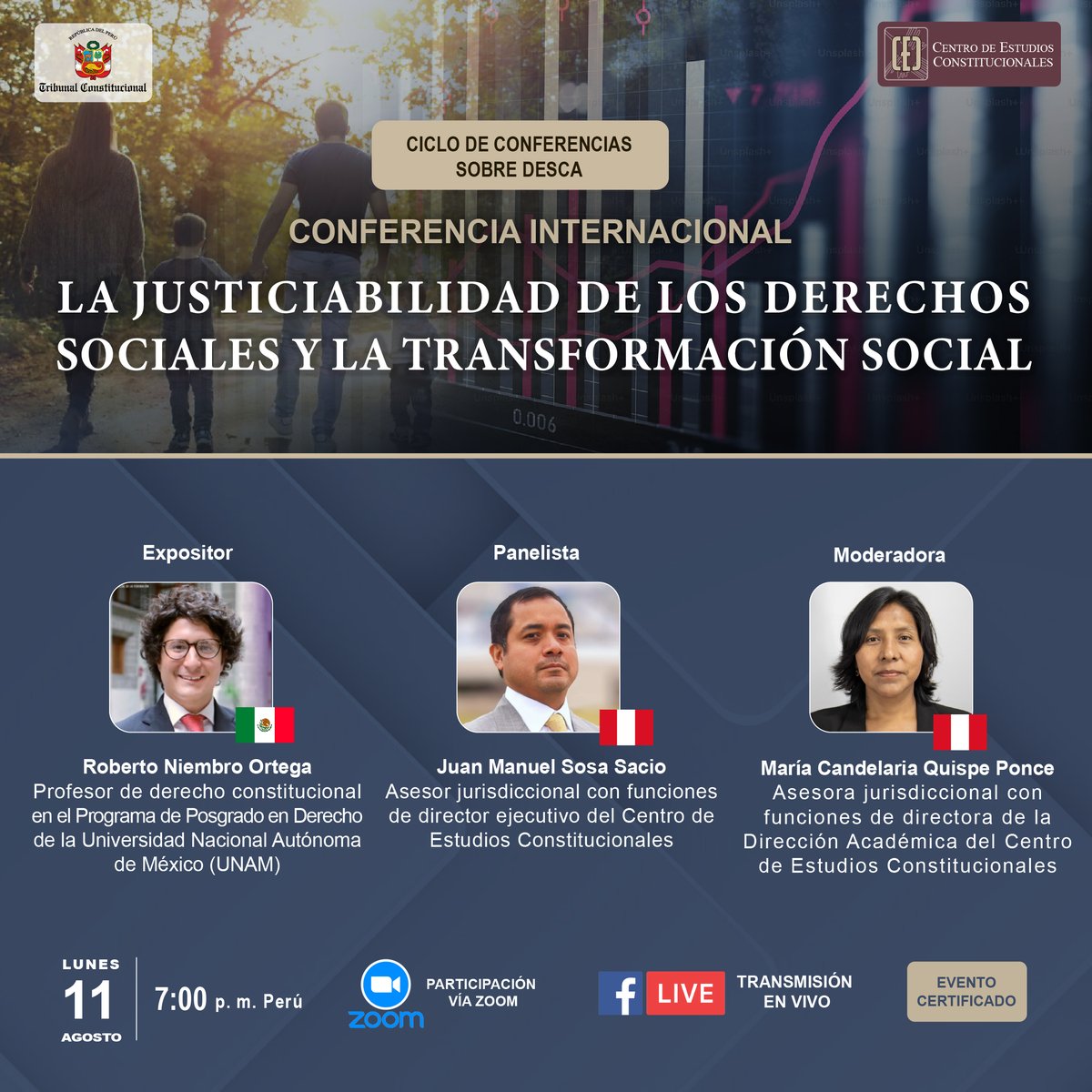 Centro De Estudios Constitucionales (@cectcperu) on Twitter photo 📢El <a href="/CECtcPeru/">Centro De Estudios Constitucionales</a> invita a participar del Ciclo de Conferencias sobre DESCA. Conferencia internacional “La justiciabilidad de los derechos sociales y la transformación social”
📆11 de agosto
⏰7:00 p. m.
📜Inscripciones: forms.gle/2B4nNq7N2LPQ5p…
🎥Transmisión: Facebook Live del CEC 📢El <a href="/CECtcPeru/">Centro De Estudios Constitucionales</a> invita a participar del Ciclo de Conferencias sobre DESCA. Conferencia internacional “La justiciabilidad de los derechos sociales y la transformación social”
📆11 de agosto
⏰7:00 p. m.
📜Inscripciones: forms.gle/2B4nNq7N2LPQ5p…
🎥Transmisión: Facebook Live del CEC