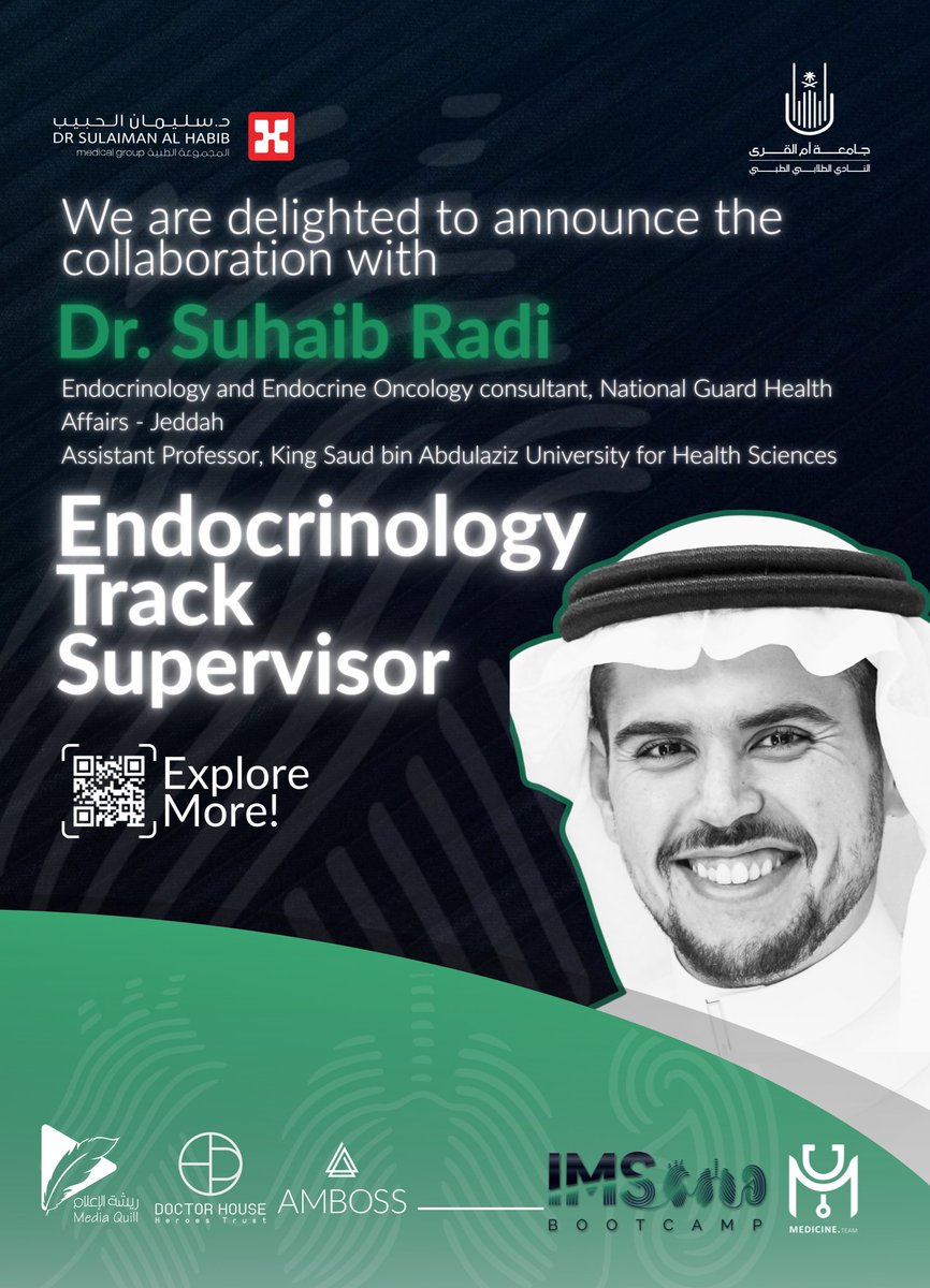 Behind the journey of each track — a supervisor guides, inspires, and shapes the experience 🧩!

We’re honored to announce
Dr.Suhaib Radi
as the supervisor of the (Endocrinology track) 
at #IMSBootcamp 

🔗 Explore more on the official website : 
(imsbootcamp.com)
