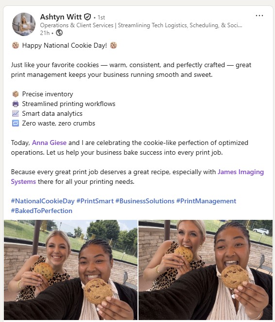 Special shoutout to our sweet teammates Anna Giese and Ashtyn Witt for celebrating National Cookie Day the right way — with smart solutions, zero waste, and maybe a cookie (or two). 😄👏

#happynationalcookieday
