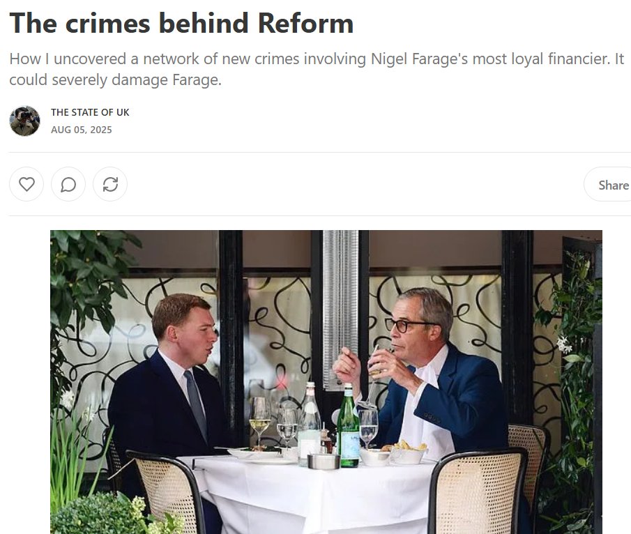 The crimes behind Reform

How I uncovered a network of new crimes involving Nigel Farage's most loyal financier. It could severely damage Farage.

thestateofuk.substack.com/p/the-crimes-b…