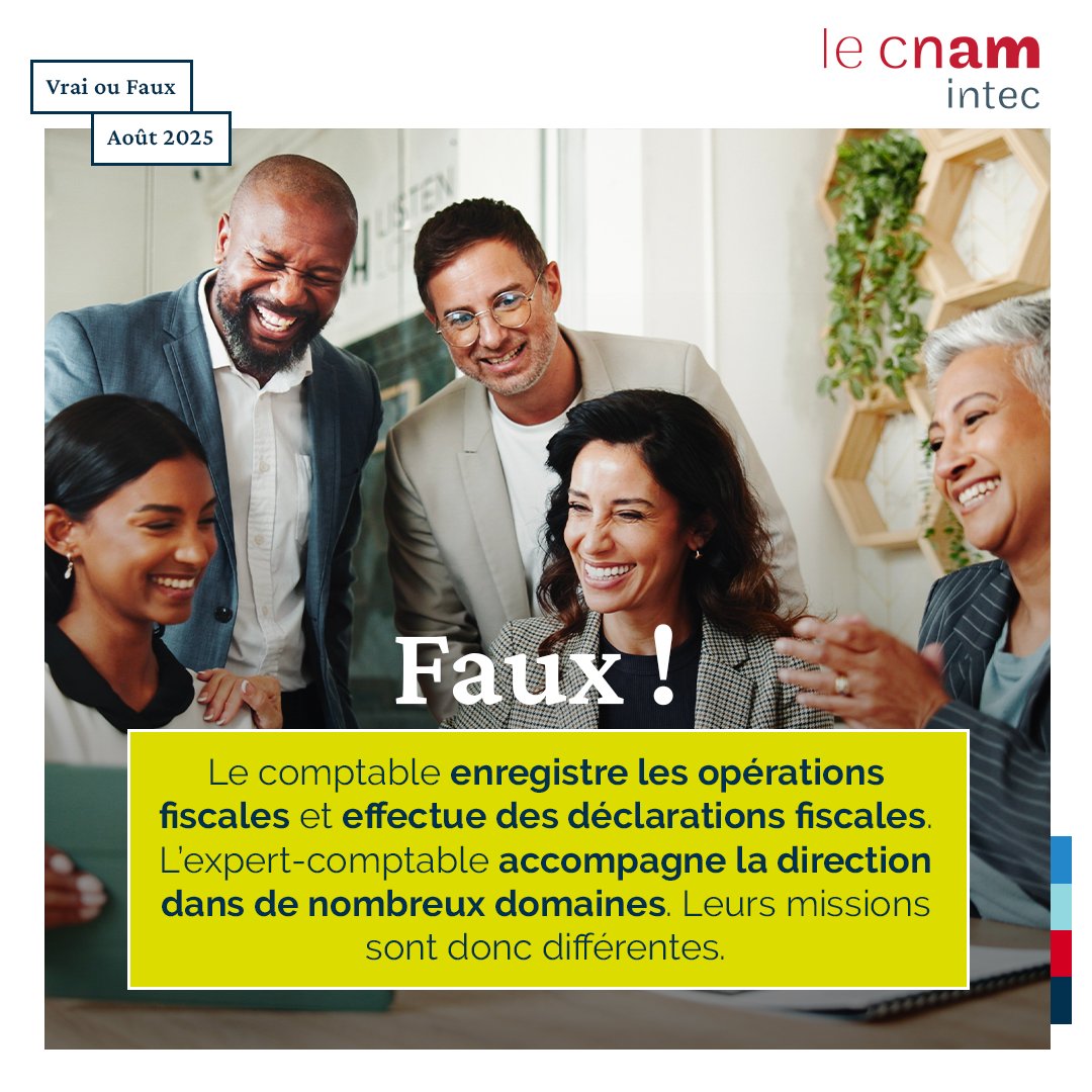 [Vrai ou faux ?] Comptable = expert-comptable ? 🤔
Faux ! Missions, responsabilités, niveau d’expertise : tout les distingue.

🎓 Le Cnam Intec t’accompagne avec des formations de la licence pro au DSCG.

🔗 bit.ly/4lcCJYk

#Intec #ExpertComptable #VraiFaux