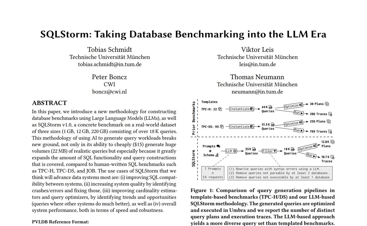 maxikuschewski's tweet image. One improvement regarding benchmaxxing is having thousands of diverse benchmark queries instead of dozens. Plugging the new SQLStorm paper below ;)