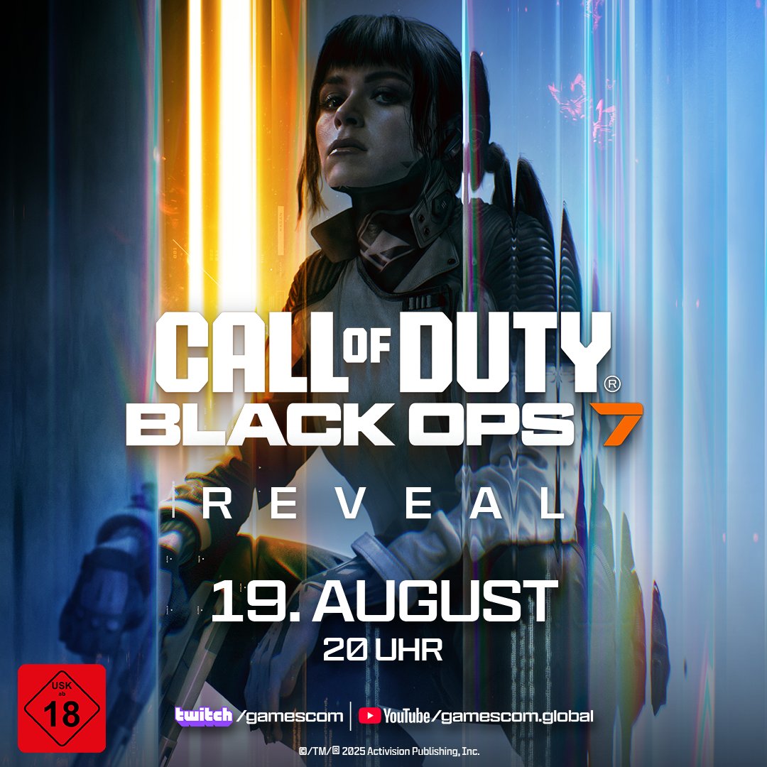 CallofDutyDE's tweet image. In zwei Wochen übernimmt Call of Duty: Black Ops 7 die Bühne bei der @gamescom Opening Night Live🔥

Schalte am 19. August um 20 Uhr für den Reveal ein – live auf dem offiziellen YouTube- und Twitch-Kanal der Gamescom 📺